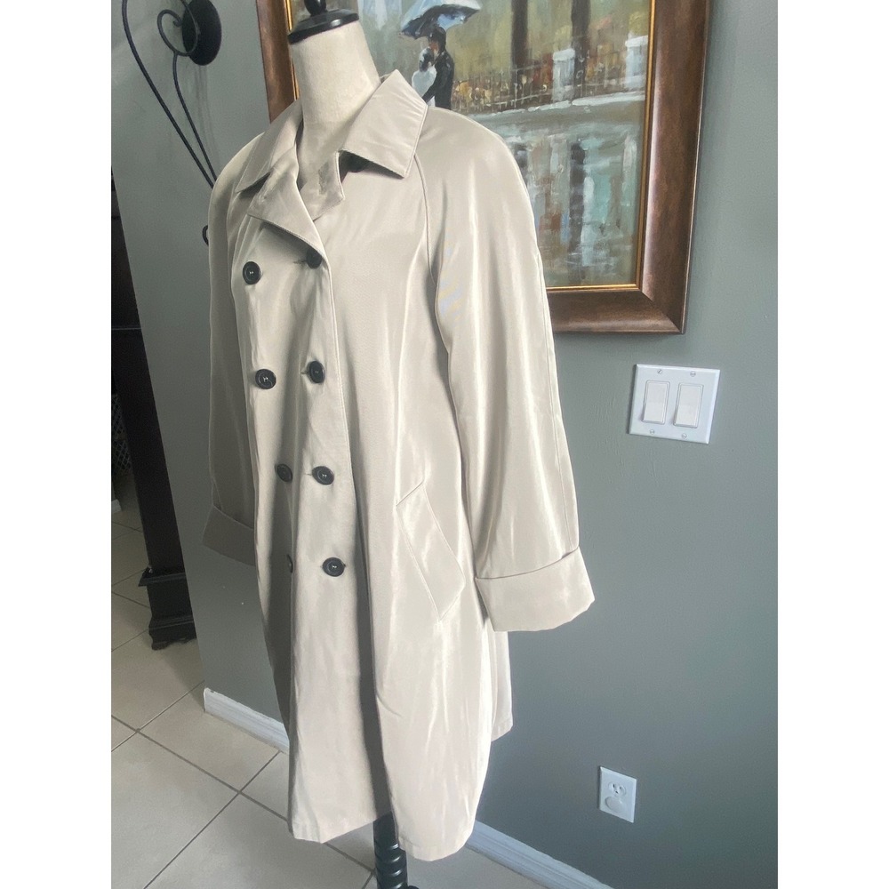 Julia Klein Khaki Tan Double Breasted Trench Coat Jacket Womens Size 8 Russia - Picture 3 of 7